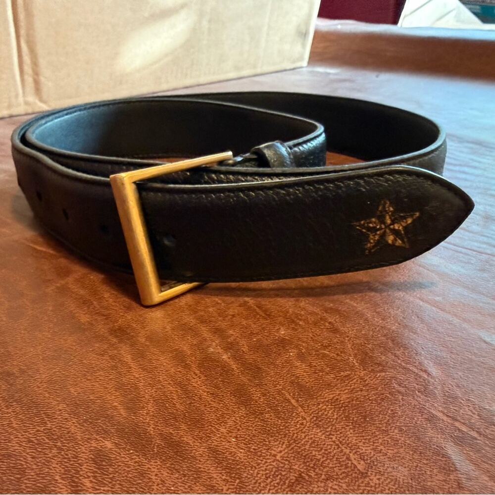 Men's Gucci Bees & Stars Black Leather Belt with Brass Buckle